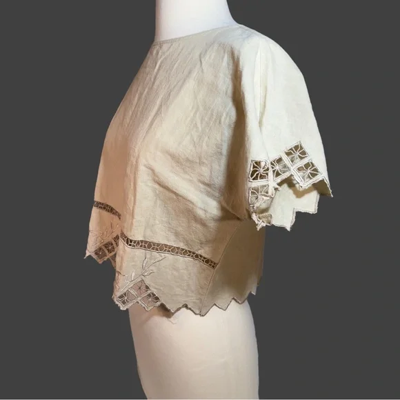 Vintage 1980’s Maurada Cream Dainty Crochet Flutter Sleeve Crop Top ✨Like New✨ - Picture 5 of 13
